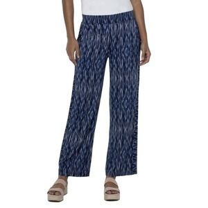 Liverpool Wide Leg Cropped Pull On Pant Sz Lg Blue Abstract Print